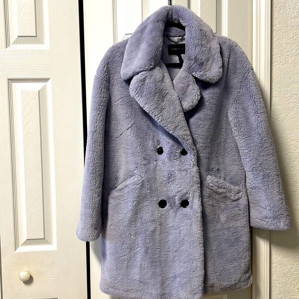 BCBGMAXAZRIA Faux Fur Pea Coat